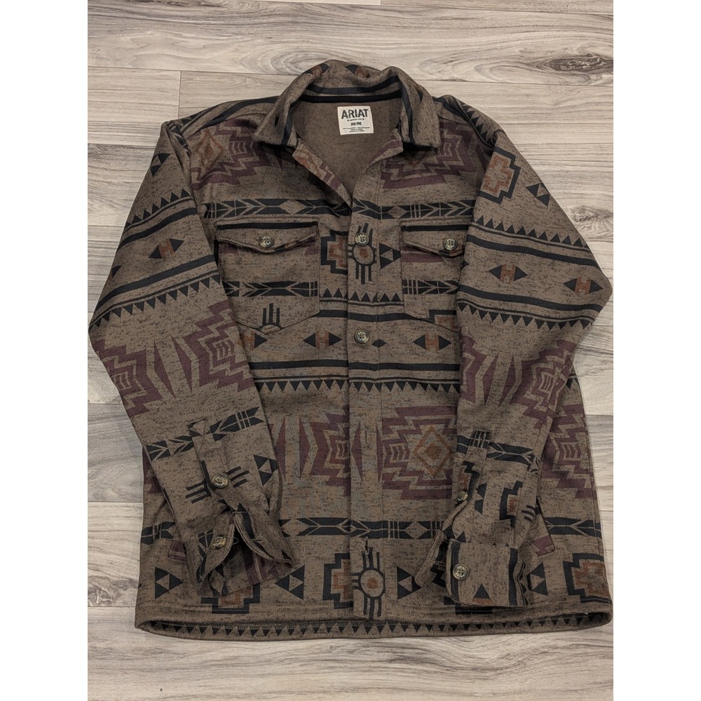 Ariat Caldwell Mens Medium Brown Button Up Shacket Jacket Aztec Southwestern